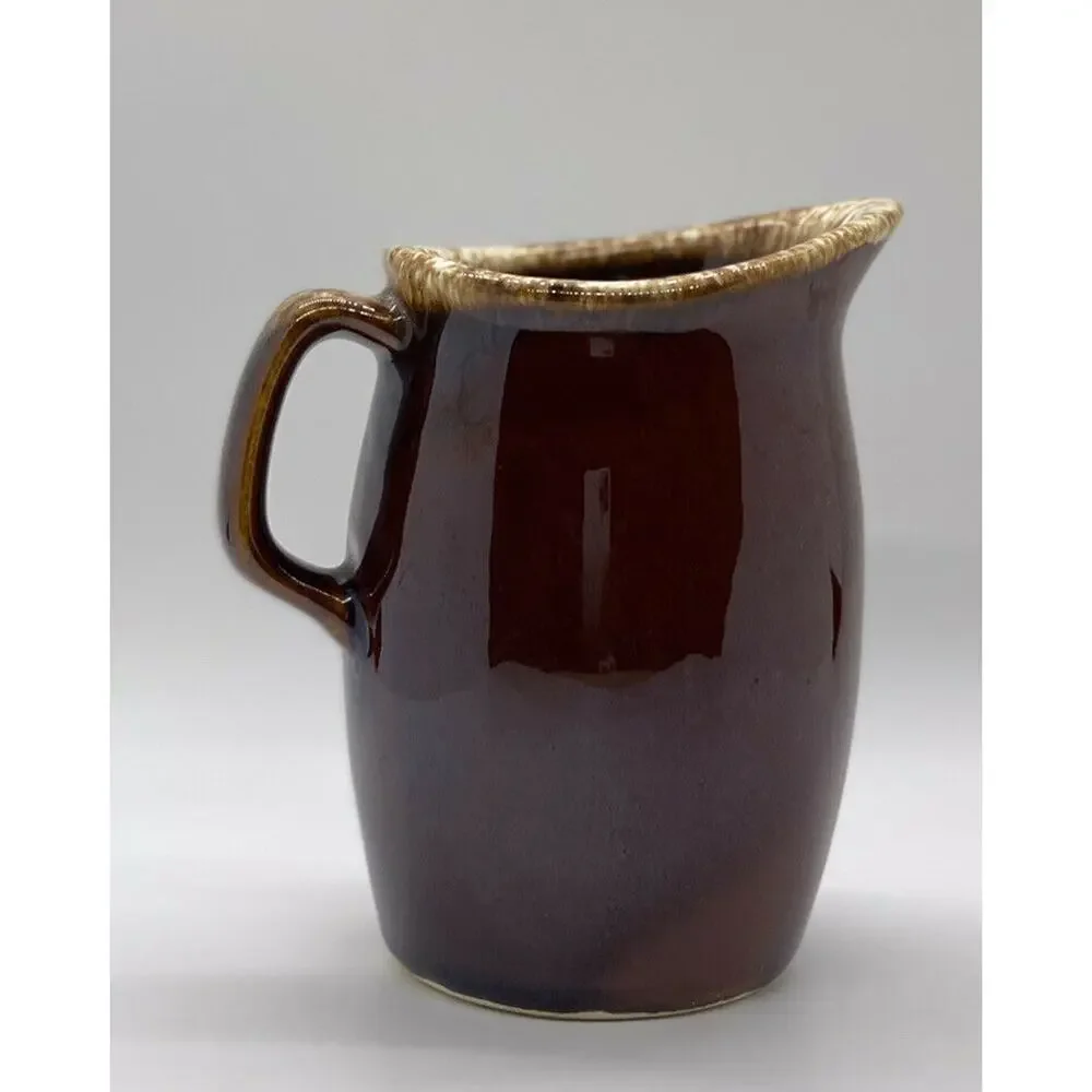 Vintage Hull Oven Proof Pottery Small Pitcher Creamer Syrup Brown Drip Glaze USA